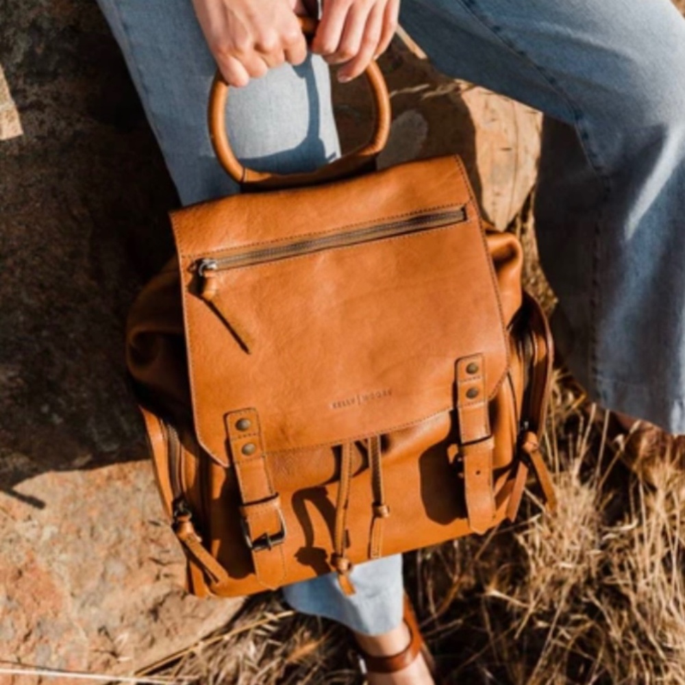 Leather camera backpack by Kelly Moore